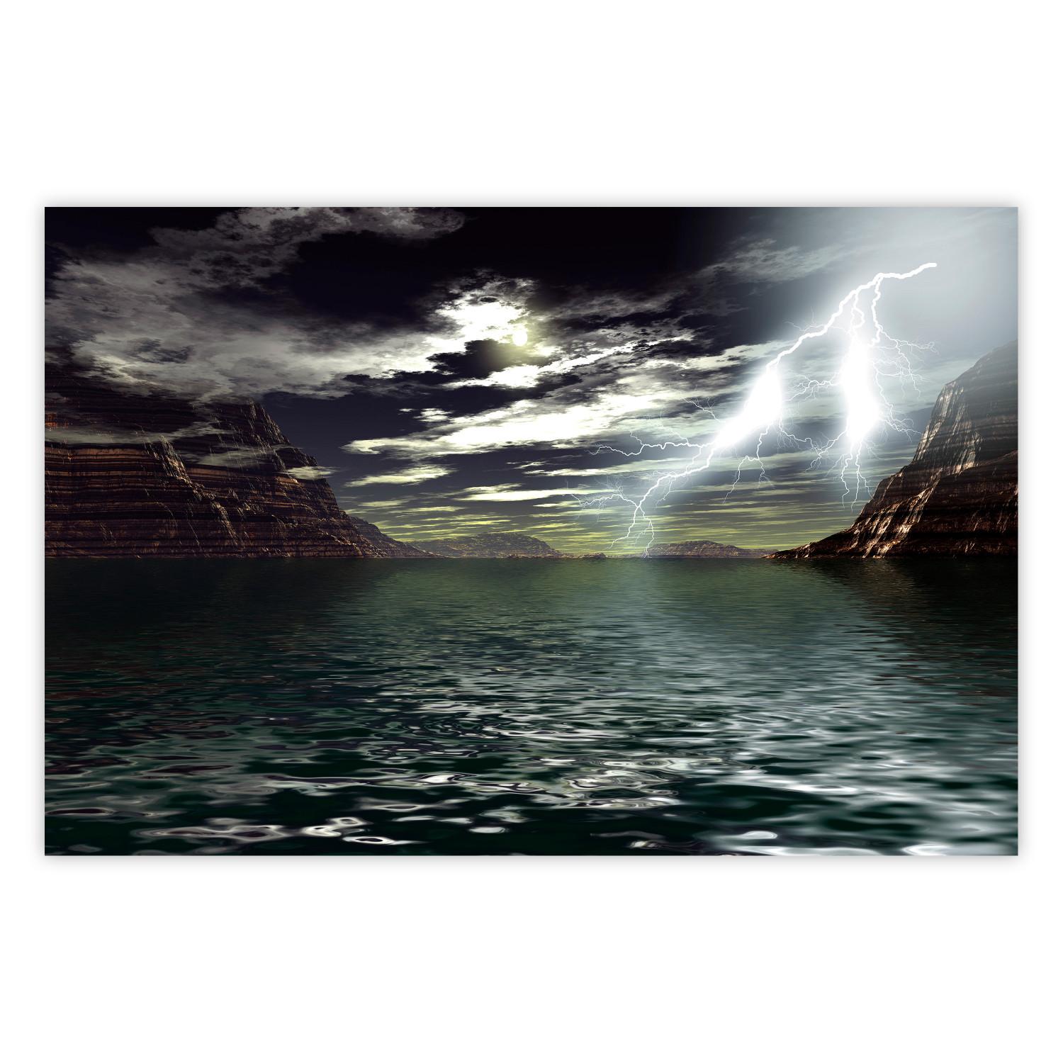 Poster Tormenta sobre el lago - paisaje con rayos