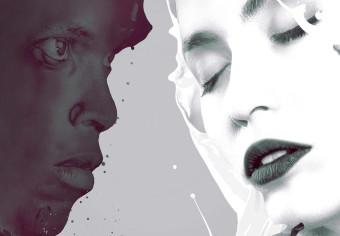 Poster Opuestos - amor abstracto en blanco y negro entre mujer y hombre
