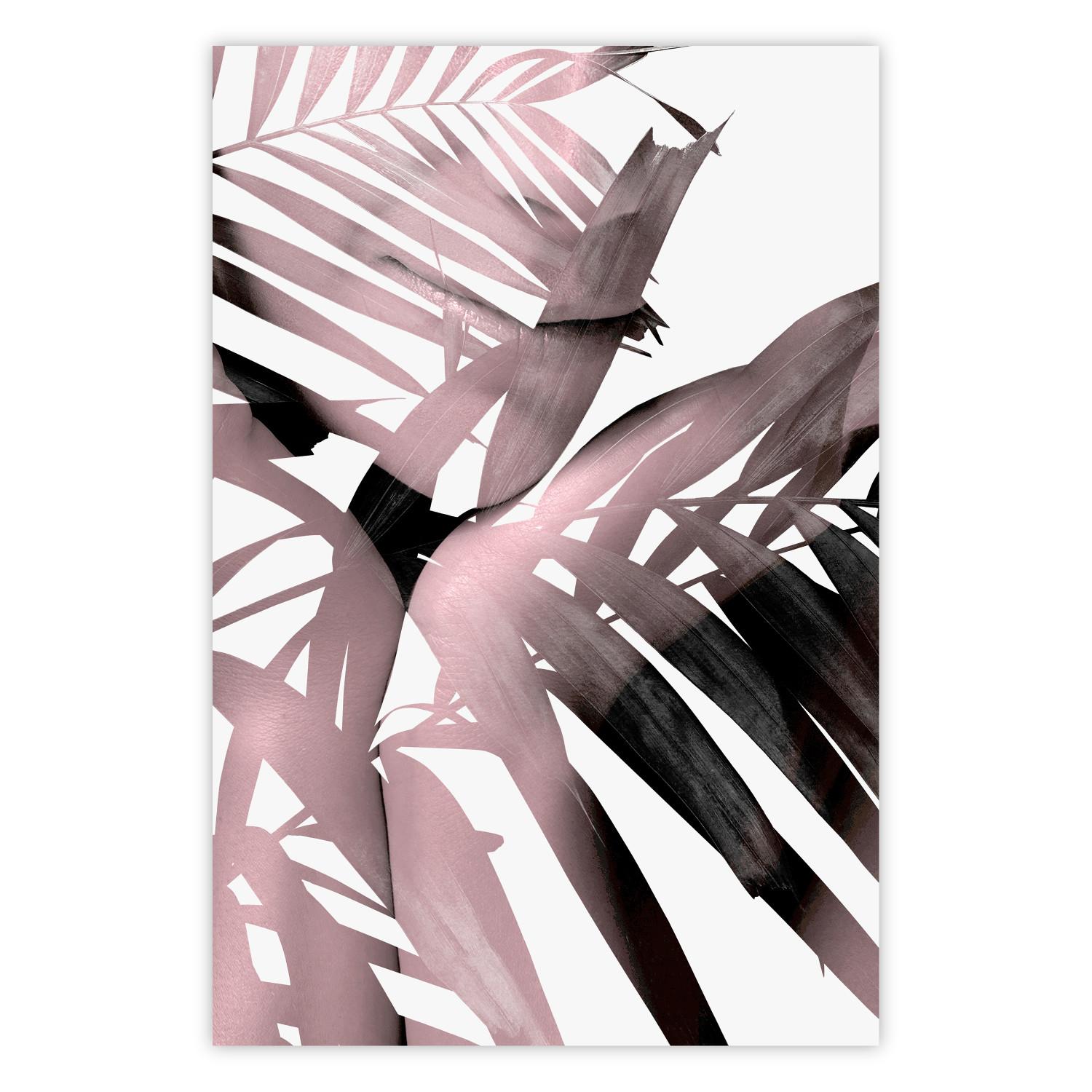Póster Palabras sensuales - hojas marrones de palma, luz clara, fondo blanco