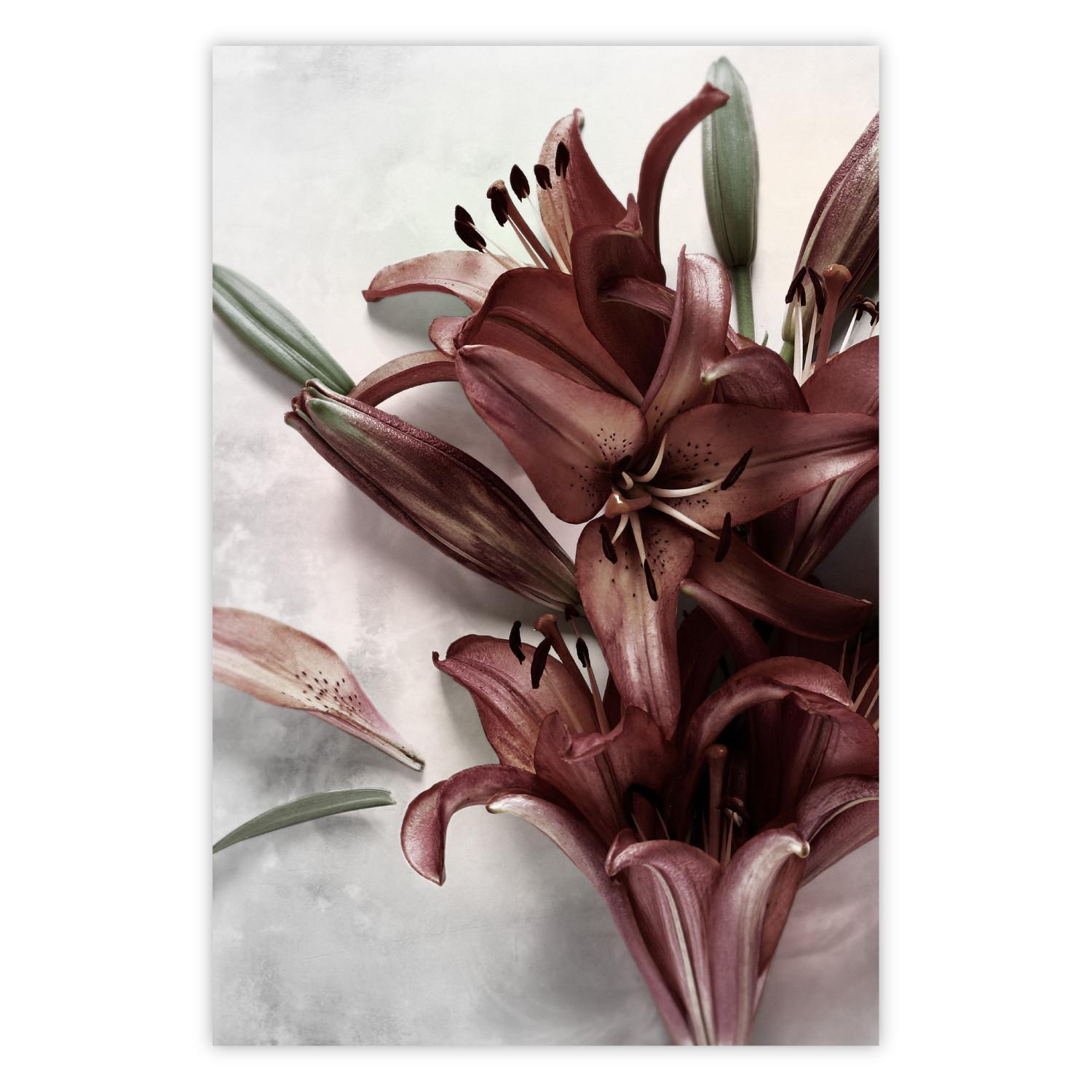 Cartel Forma floral - planta, flores rojas (Textura de cemento)