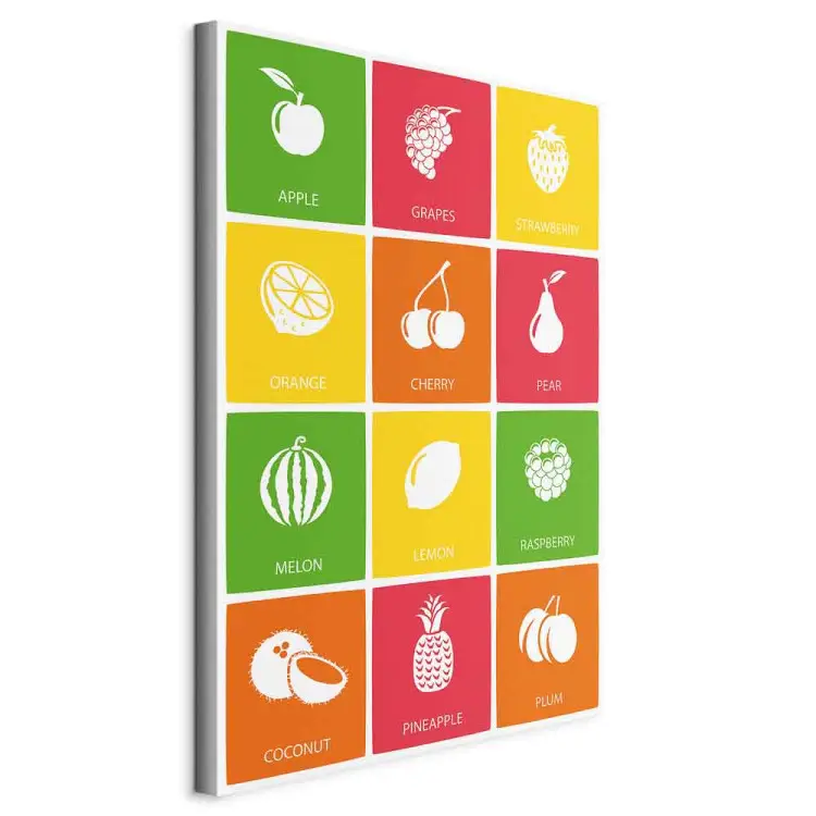 Tablero de frutas - gráfico con iconos blancos y nombres en inglés