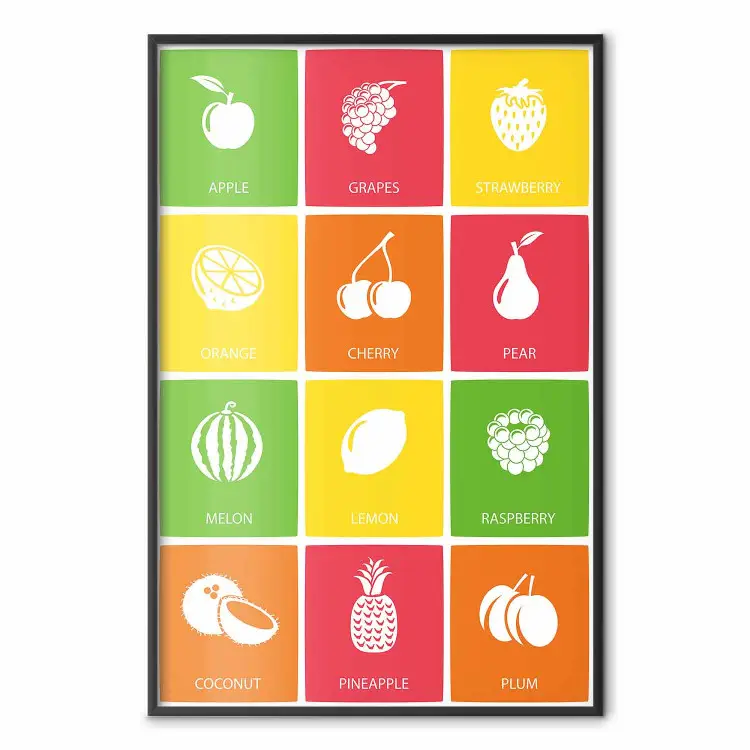 Frutas coloridas - pizarra con cuadrados, gráficos (Frutas)