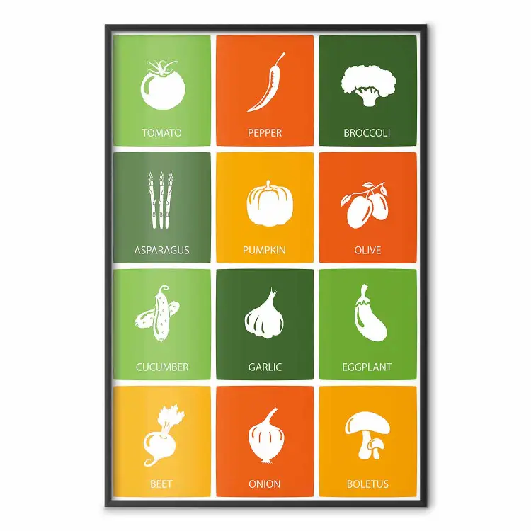 Verduras coloridas - pizarra con cuadrados, gráficos (Verduras)