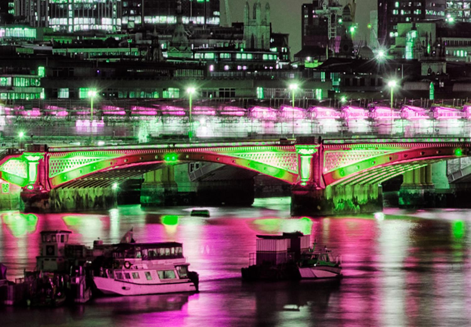 Cuadro Támesis nocturno - panorama de Londres iluminado con catedral y puente
