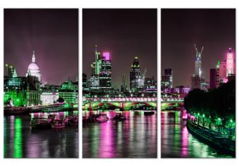 Cuadro Támesis nocturno - panorama de Londres iluminado con catedral y puente