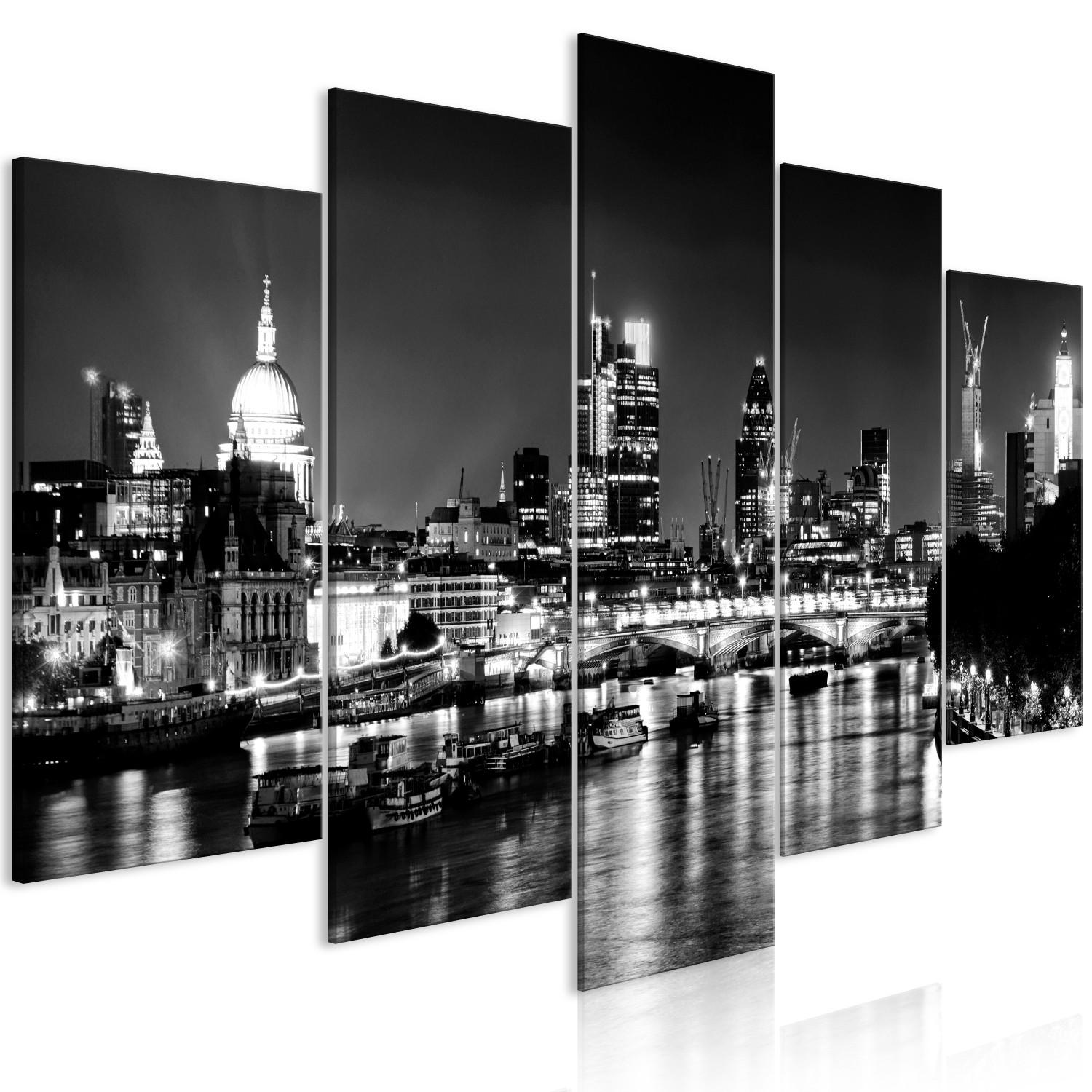 Cuadro moderno London Lights (5 Parts) Wide Black and White