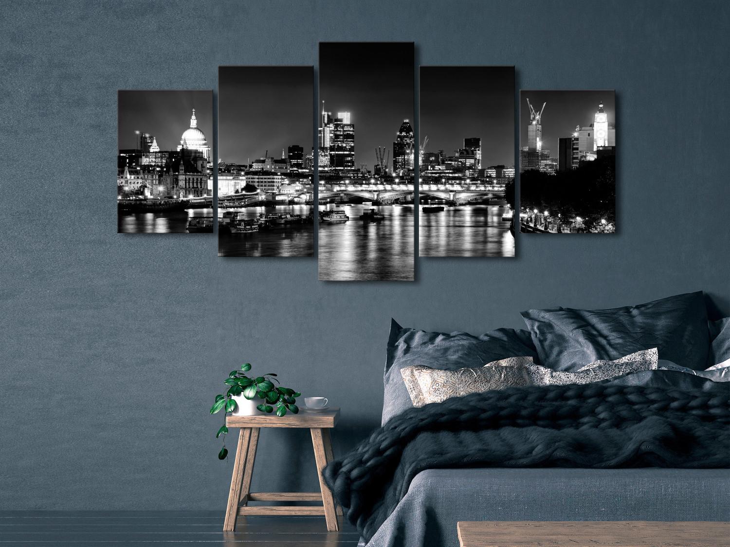Cuadro moderno London Lights (5 Parts) Wide Black and White