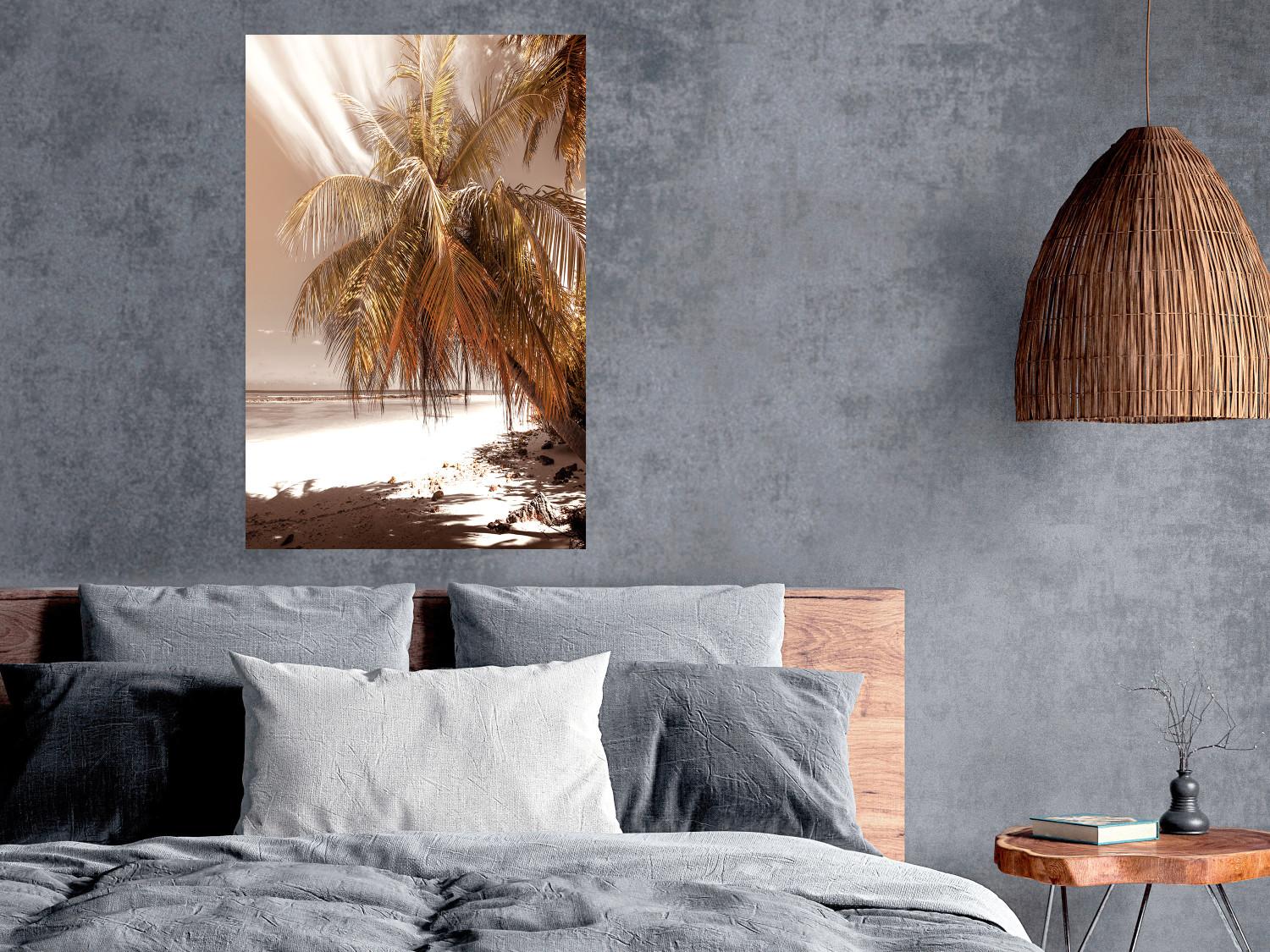 Póster Sombra de palmera - paisaje tropical (Playa, sepia)