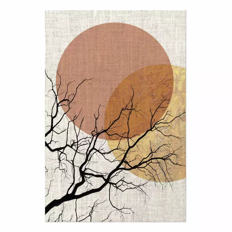 Doble luna - abstracción de árbol y luna sobre textura textil
