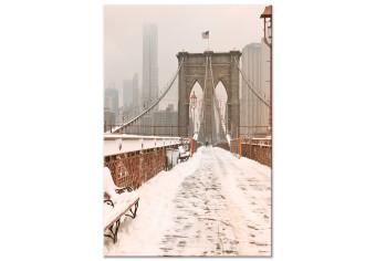 Cuadro decorativo Puente de Brooklyn con nieve y niebla - arquitectura de Nueva York