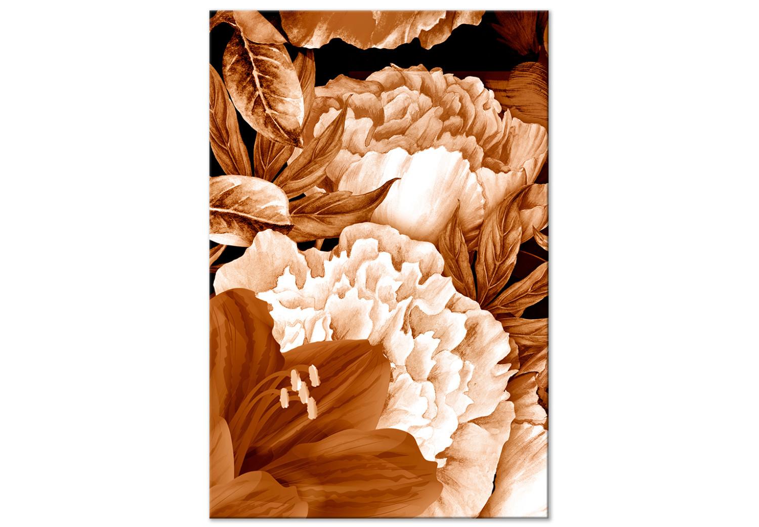 Cuadro moderno Ramo de lirios y peonias en sepia - foto con flores en sepia