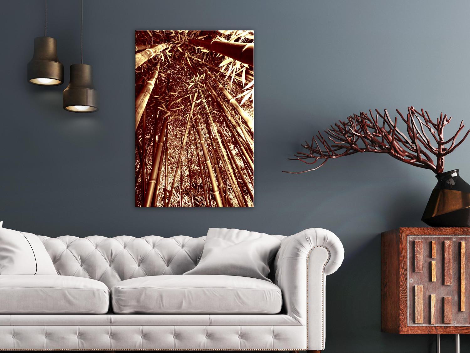 Cuadro decorativo Bosque de bambú en sepia - foto de naturaleza exótica con árboles