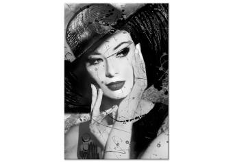 Cuadro moderno Mujer con sombrero - retrato en blanco y negro femenino estilo retro