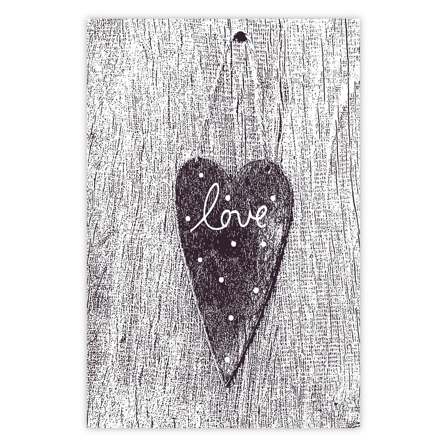 Póster Amor recortado - corazón con "amor" (Textura de madera)
