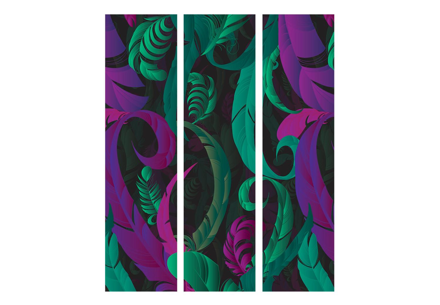 Biombo original Feather Dance (3 partes) - abstracción en tonos verdes y rosados