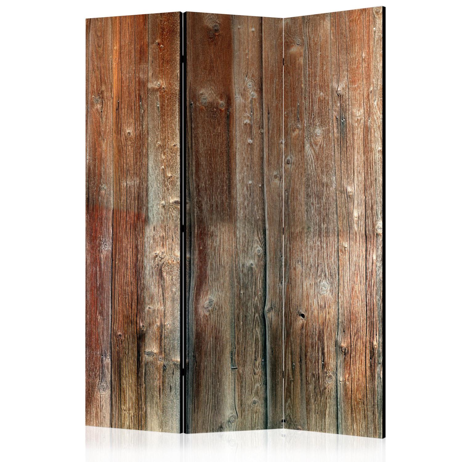 Biombo barato Casita bosque (3 partes): patrón marrón madera