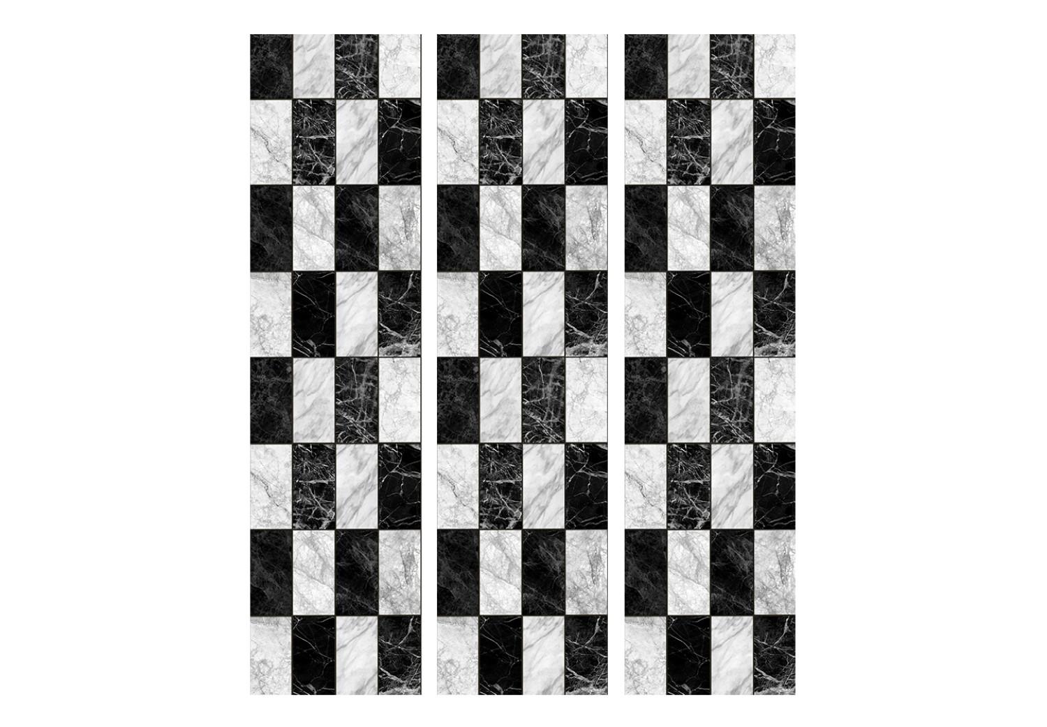 Biombo barato Tablero de ajedrez (3 partes): patrón geométrico en mármol
