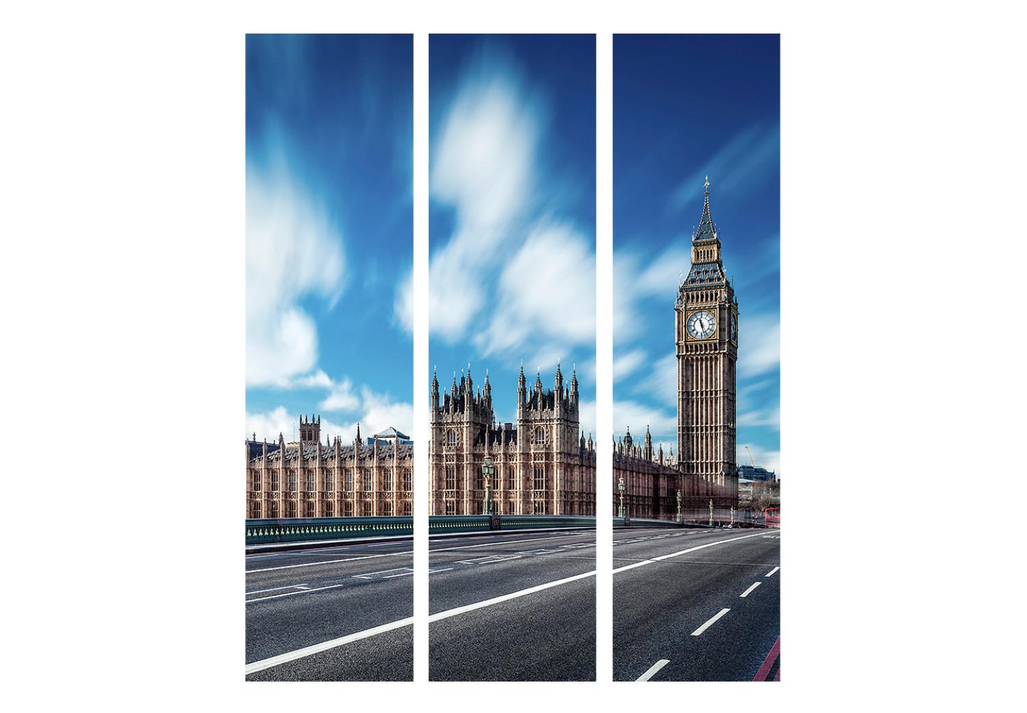 Biombo barato Sunny London (3 partes) - Big Ben con fondo arquitectónico y celeste