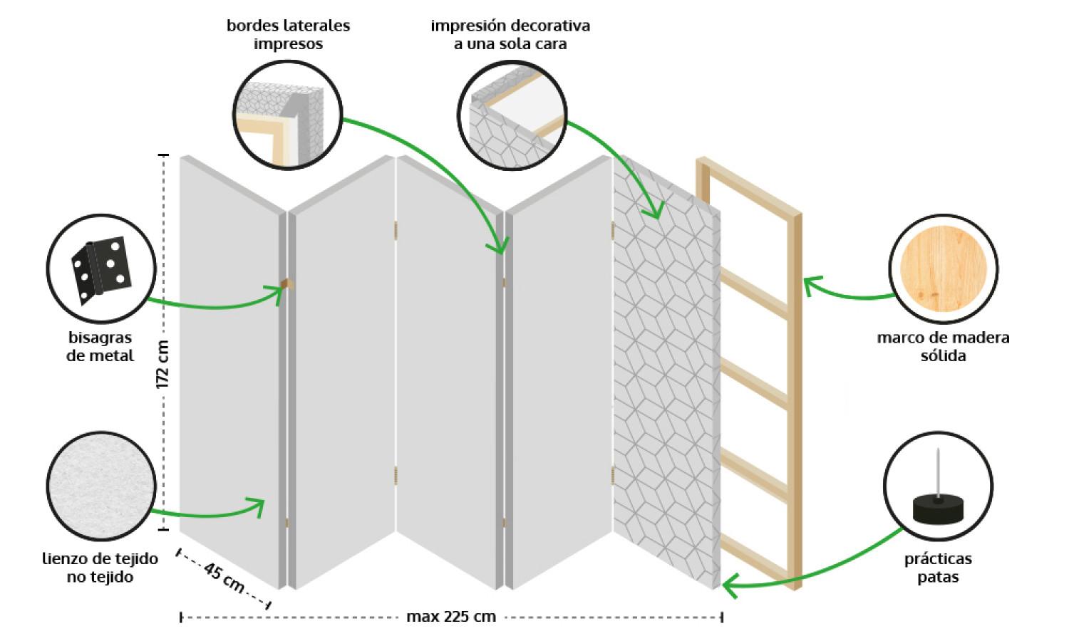 Biombo decorativo Geometría redondeada (3 partes): diseño moderno sobre fondo claro