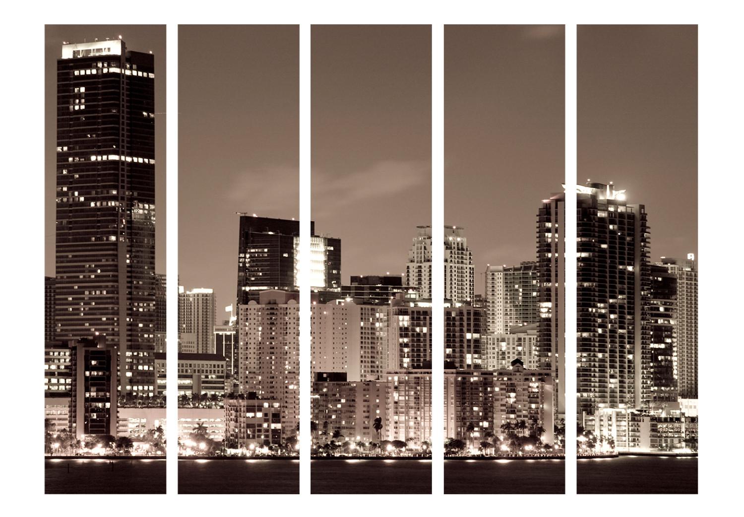 Biombo original Miami en sepia II (5 partes) - paisaje urbano de noche