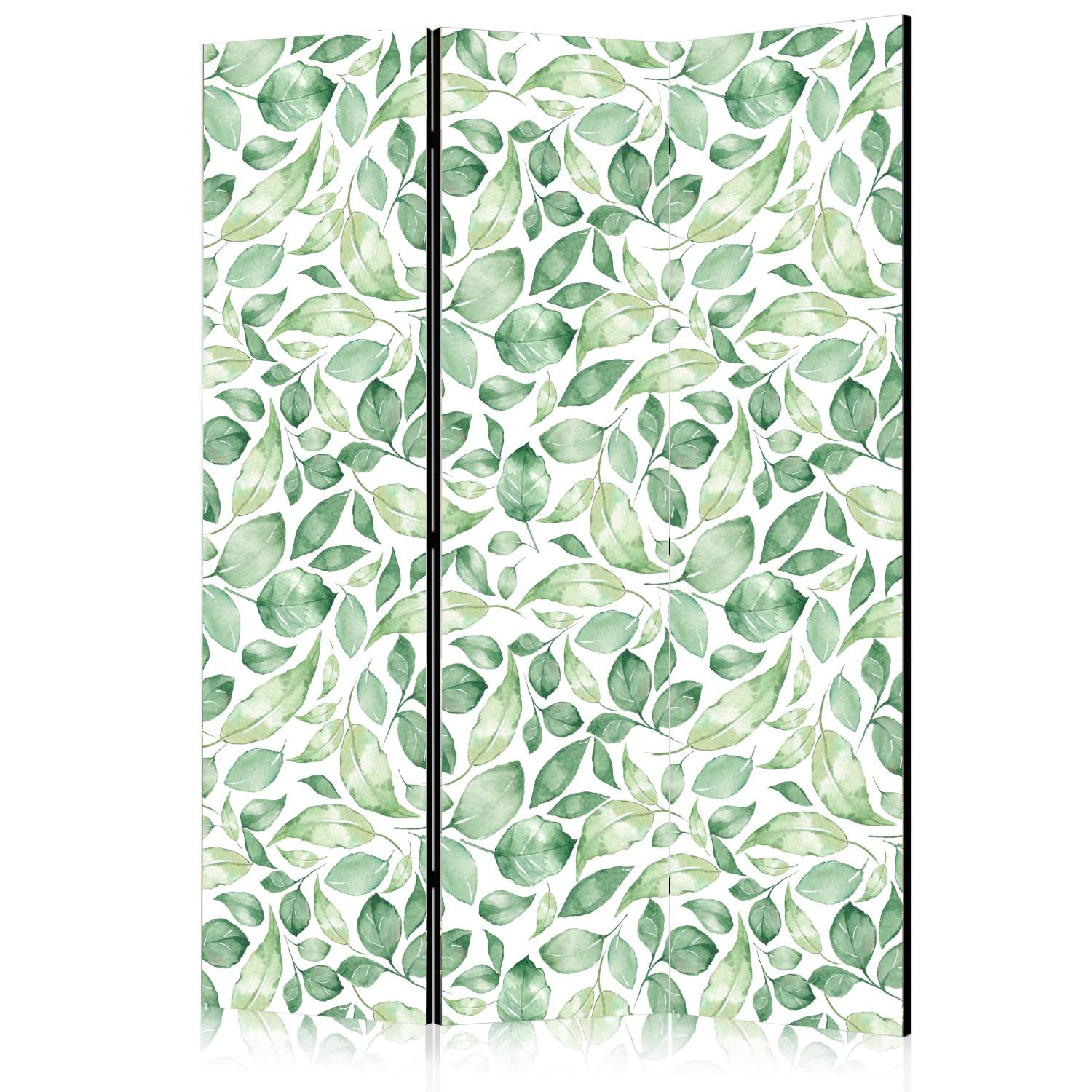 Biombo barato Belleza natural (3 partes): patrón de hojas verdes sobre fondo claro