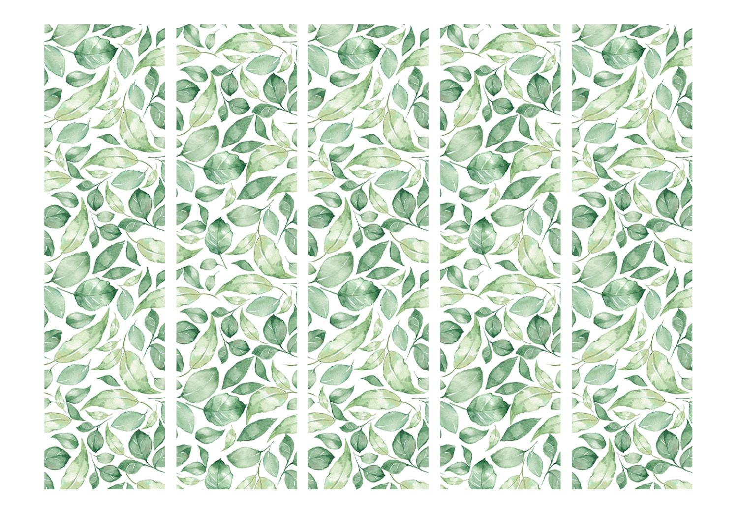 Biombo barato Belleza Natural II (5 partes) - patrón de hojas verdes