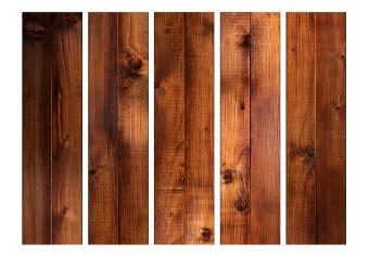 Biombo Pine Planks II (5 partes) - fondo de caoba con textura amaderada