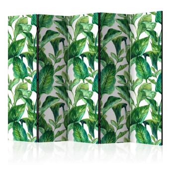 Biombo original Tropical Eden II (5 partes) - hojas exóticas sobre fondo blanco