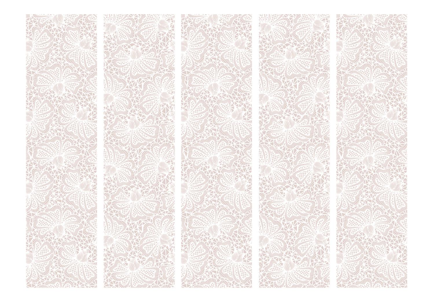 Biombo original Decoraciones tejidas II (5 partes) - fondo beige con tema floral