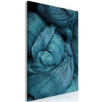 Cuadro decorativo Río de lana - una abstracción con un tejido de hilos de color turquesa