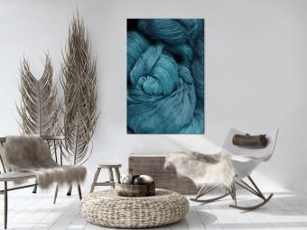 Cuadro decorativo Río de lana - una abstracción con un tejido de hilos de color turquesa
