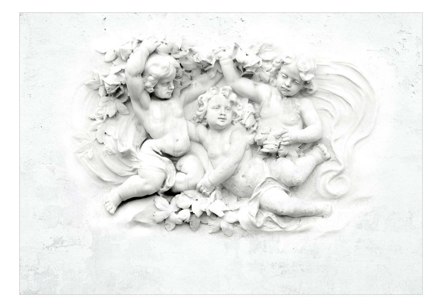 Fotomural Motivo religioso - Esculturas de angelitos en fondo blanco