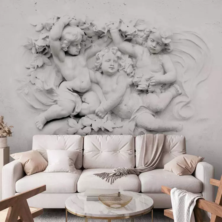 Fotomural Motivo religioso - Esculturas de angelitos en fondo blanco