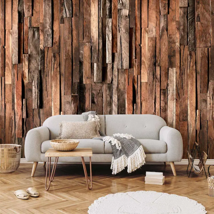 Cortina de madera marrón - pared de tablones unidos uno al lado del otro