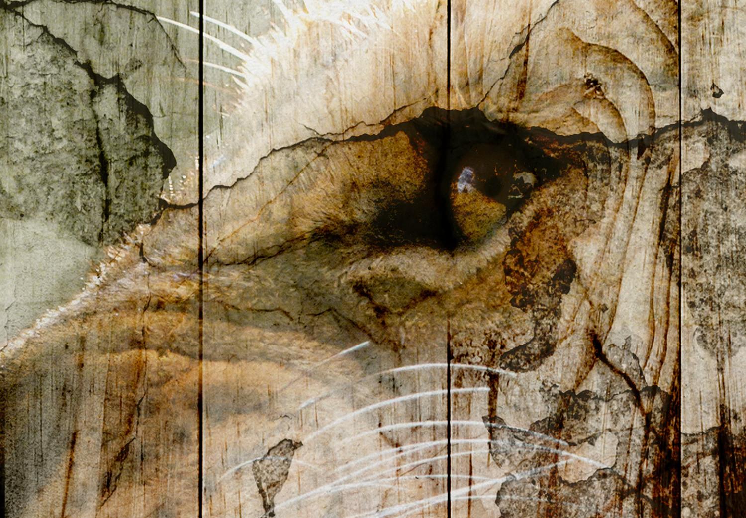 Fotomural a medida Naturaleza primordial - imágenes artísticas entrelazadas de un fondo y un gato salvaje en tonos sepia