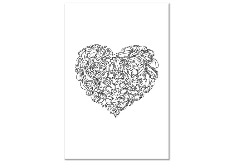 Corazón con motivos florales - elementos étnicos sobre un fondo blanco