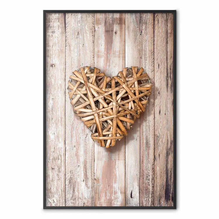 Corazón ardiente - corazón con ramo sobre tablas de madera