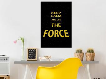Cuadro decorativo Inscripción dorada Keep calm and use the force - sobre fondo negro