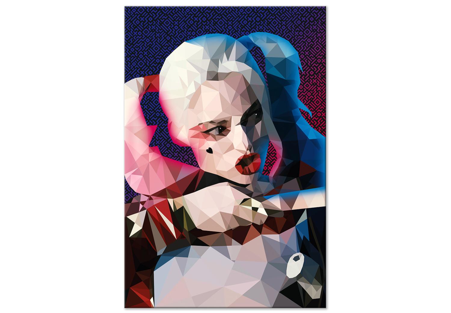 Cuadro decorativo Heroína famosa - retrato geométrico y colorido de una mujer joven