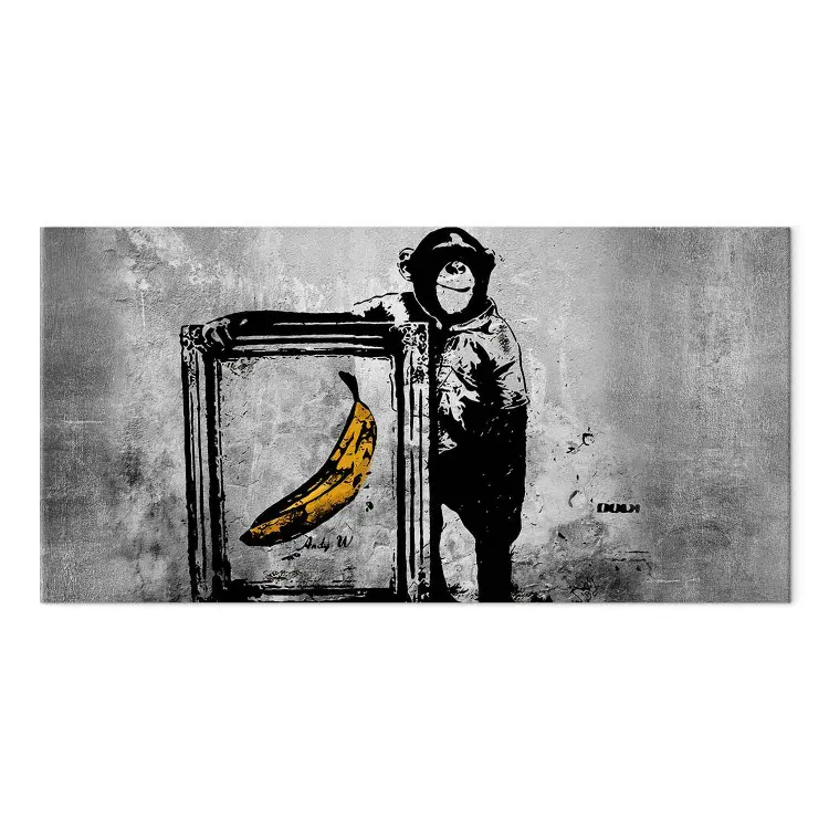 Cuadro XXL Banksy: Mono con un marco II impreso en lienzo en la