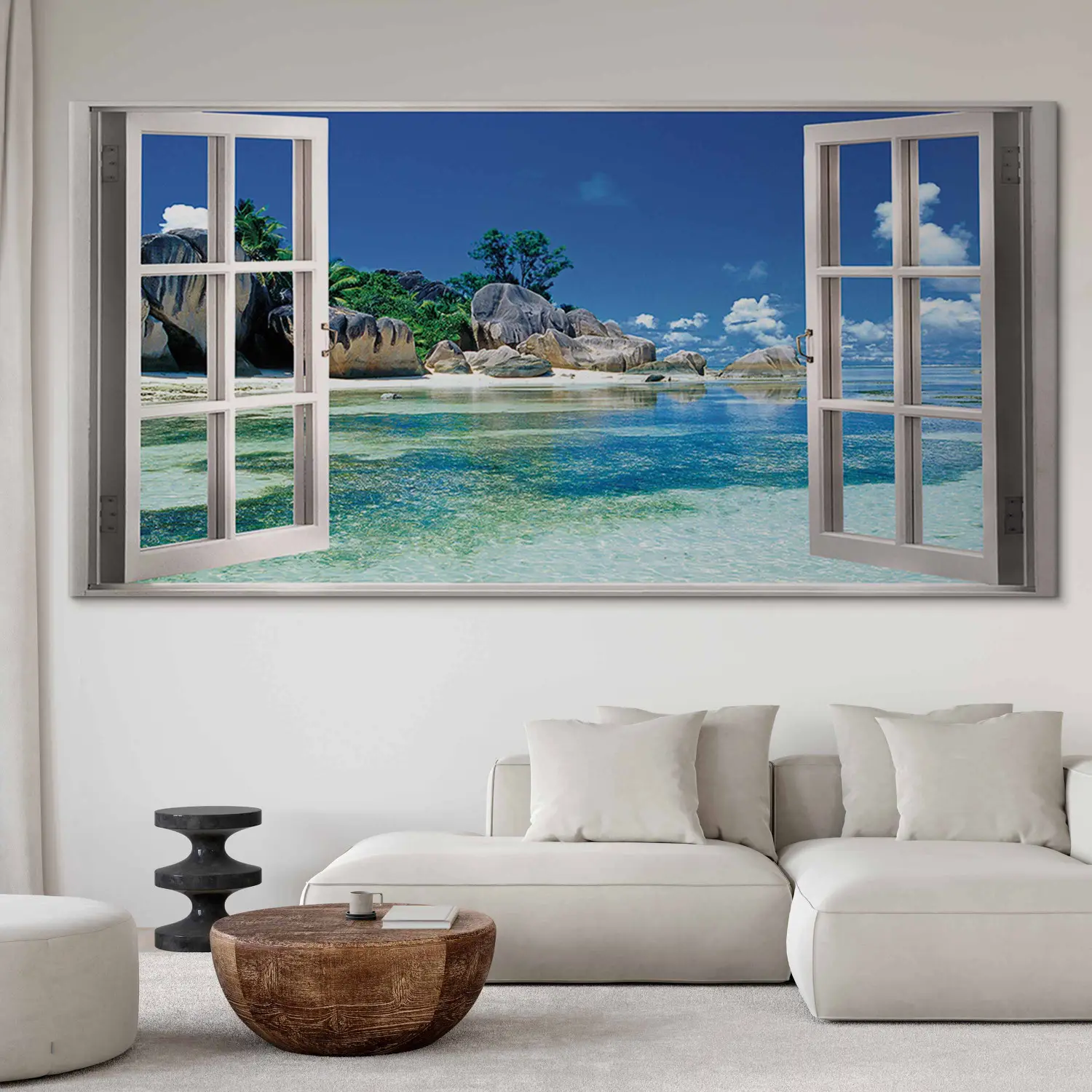 Finestra Spiaggia Mare - Lienzo Impreso Paisaje Natural Moderno 120 X 80 Cm XXL Para Salón Dormitorio | Leroy Merlin