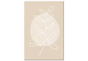 Cuadro moderno Rama blanca con hojas - abstracción moderna sobre fondo beige