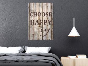 Póster Elige ser feliz - texto negro en inglés en fondo de tablas de madera