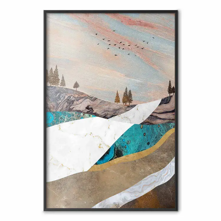 Montañas y valles - paisaje abstracto del sendero blanco