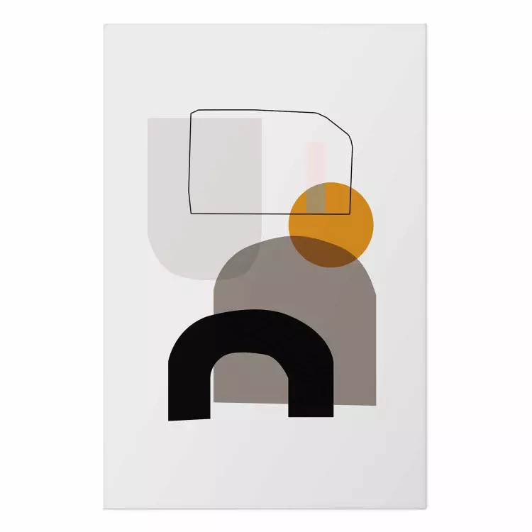 Cartel Hombre primitivo - figuras geométricas abstractas sobre fondo claro