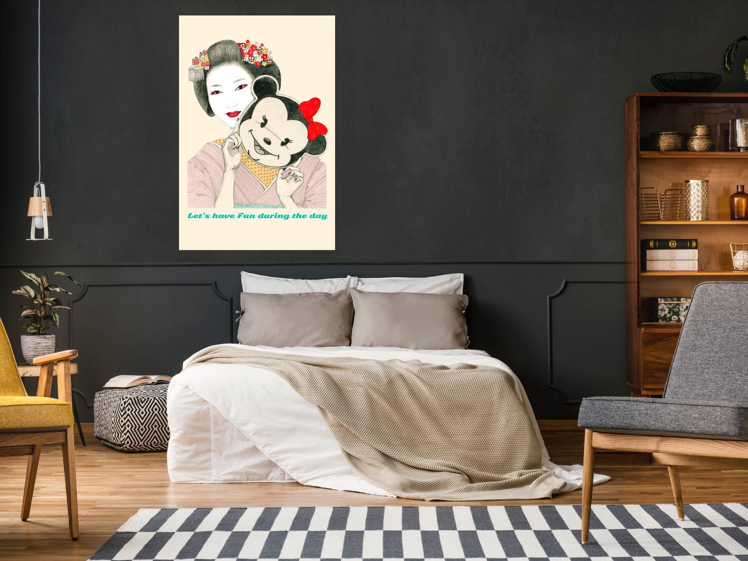 Poster Geisha divertida - retrato de mujer con máscara de ratón
