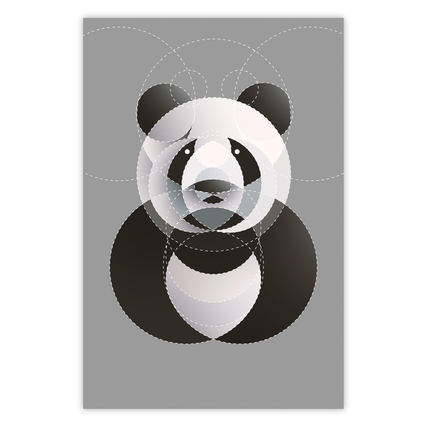 Póster Panda en círculos - panda negro abstracto hecho de figuras geométricas