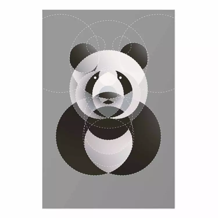Póster Panda en círculos - panda negro abstracto hecho de figuras geométricas