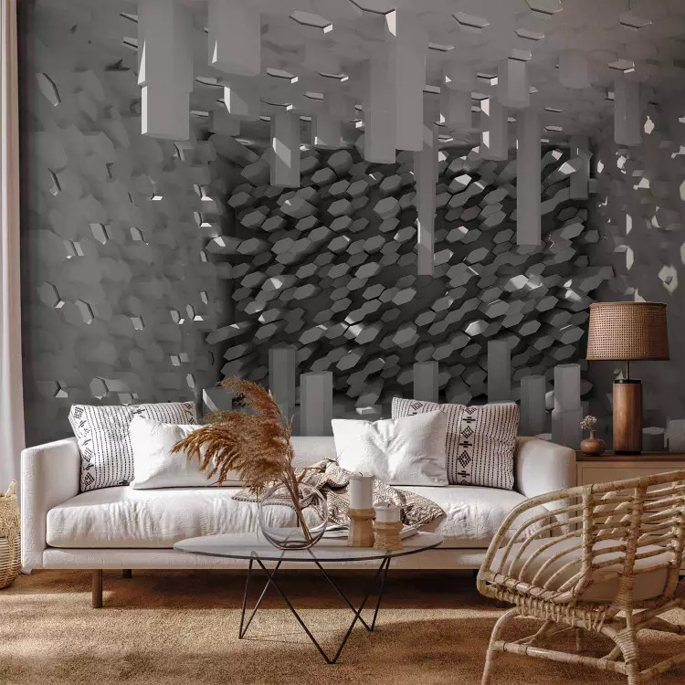 Fotomural decorativo Abstracto futurista - elementos geométricos 3D en gris