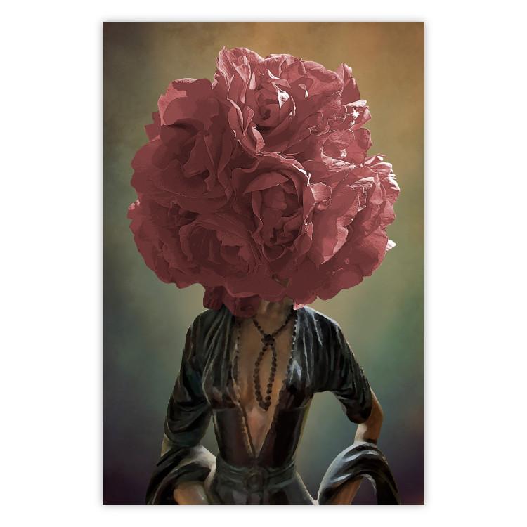 Pensamientos florales - mujer abstracta con flor roja en la cabeza